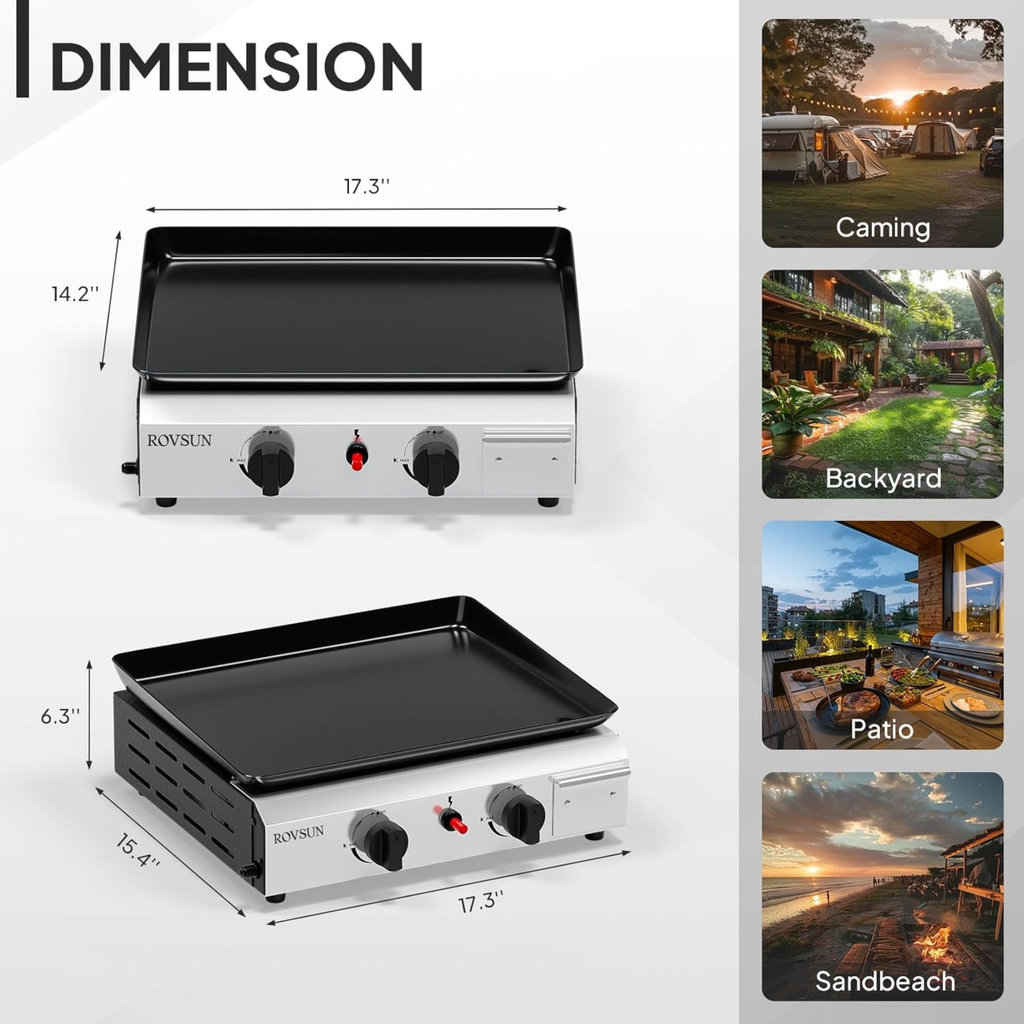 Flat Top Griddle Propane Tabletop 2 or 4 Burner, 20000 BTU Portable Gas Grill with Nonstick Enamel Tray — image 12