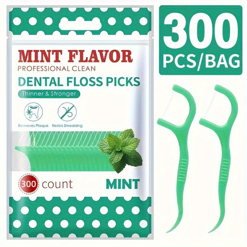 Mint Floss Picks 600 Count – Ultra-Fine Disposable Dental Floss Sticks, Interdental Cleaning, Plaque Removal, Fresh Breath — 