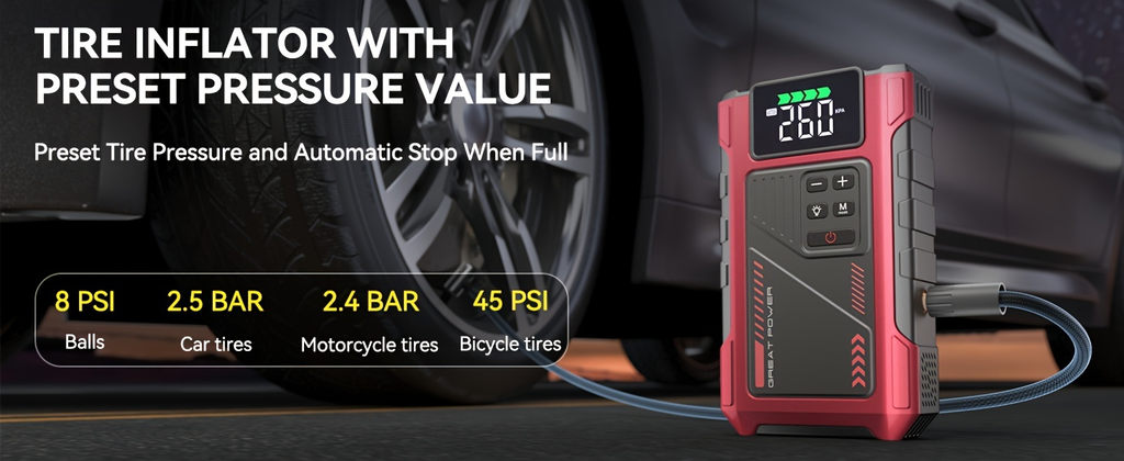Jump Starter with Air Compressor 5000A Peak 150PSI Tire Inflator 5-in-1 Portable Car Battery Jump Pack for Garden, Patio and 
