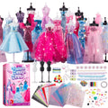 Fashion Design Kit for Girls 400+ Pieces, 3 Mannequins 21 Fabrics Ribbons Trims No-Sew DIY Dress Up Craft Set — image 1