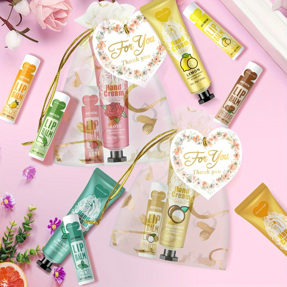 Shea Butter Hand Cream and Lip Balm Gift Set – Deep Moisturizing Skincare Bundle for Dry Cracked Skin, Vitamin E Natural Body