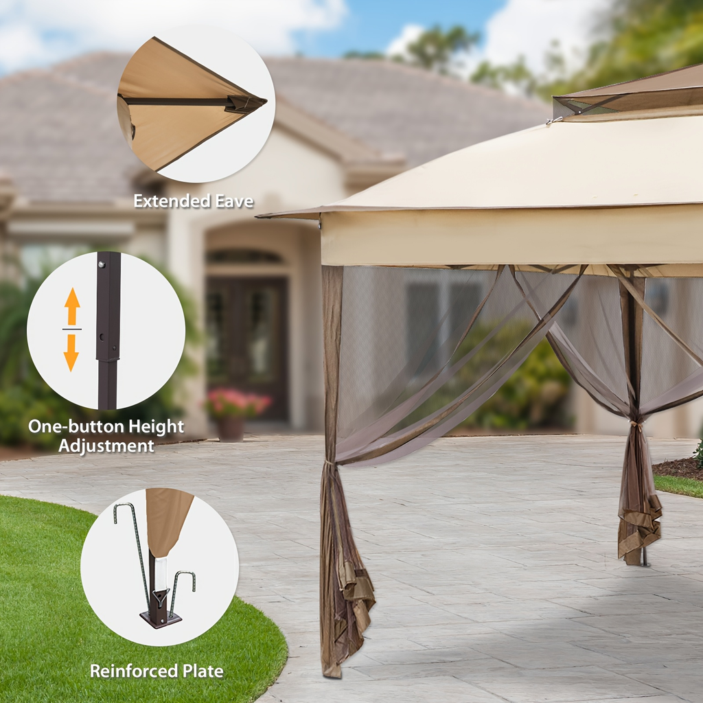 Instant Gazebo Tent 11x11 FT Mosquito Netting No Assembly Required for Garden, Yard and Pest Management — image 26