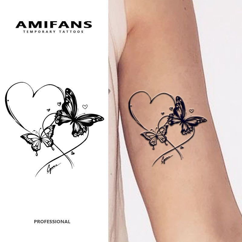 Semi Permanent Tattoo Butterfly with Hearts Navy Blue 3 Sheets, Realistic Juice Tattoo Lasts 1-2 Weeks for Adults — image 6