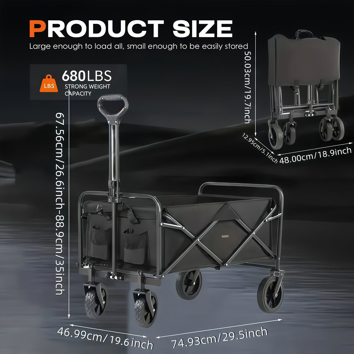 Folding Wagon, Garden Cart Beach Wagon Camping Utility Outdoor Cart for Garden, Patio and Yard Use — image 3