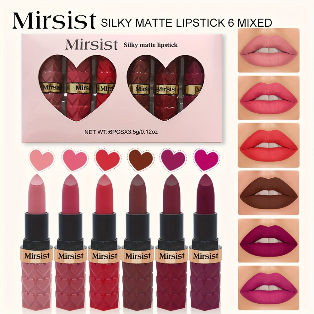 Lipstick Set, Mirsist 6-Piece Silky Matte Bullet Collection in Nude, Red, Brown, Berry and Plum Colors — image 19