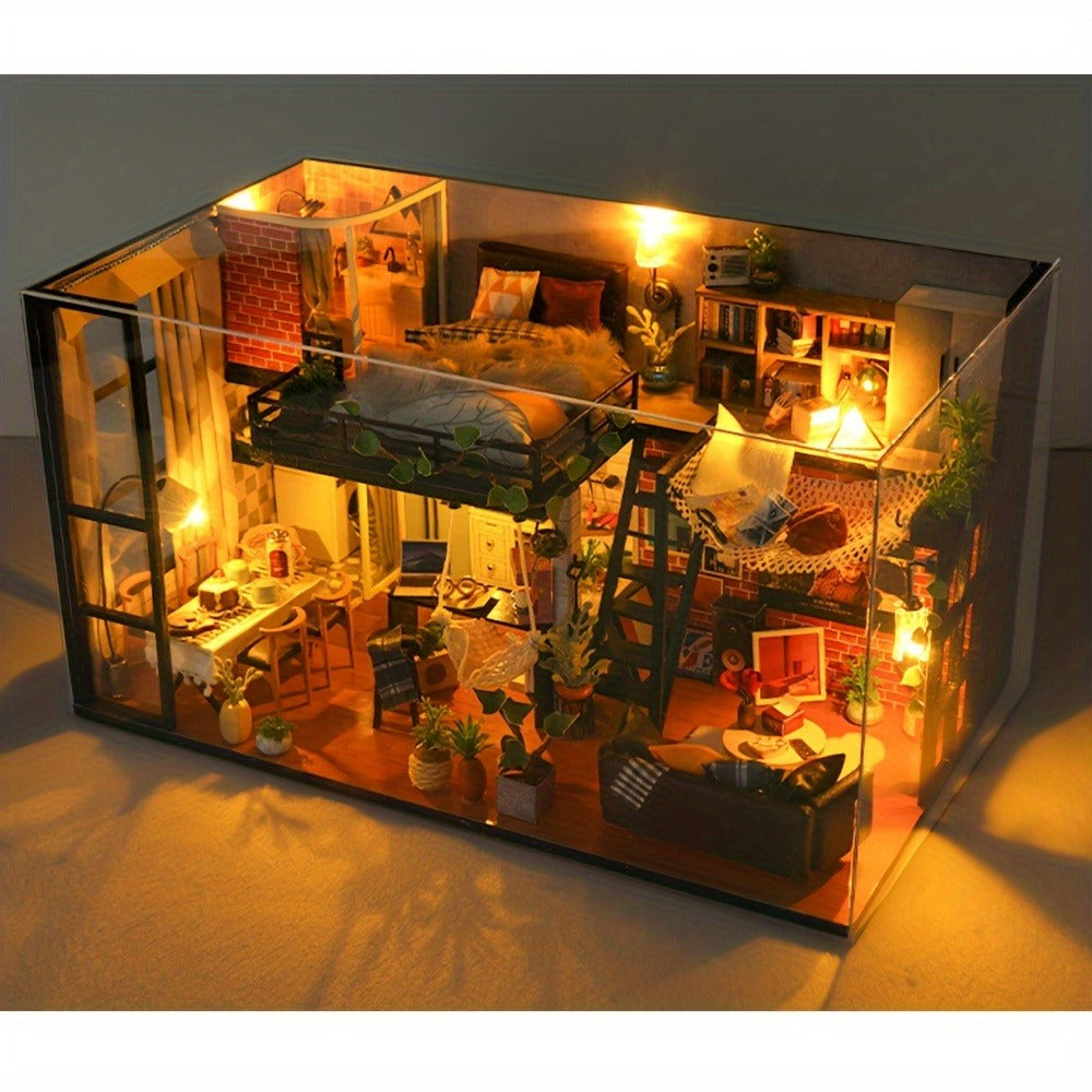 DIY Dollhouse Kit 2 Story with Dust Cover, Handmade Miniature House Model with Furniture Parts, No Glue No Batteries — image 