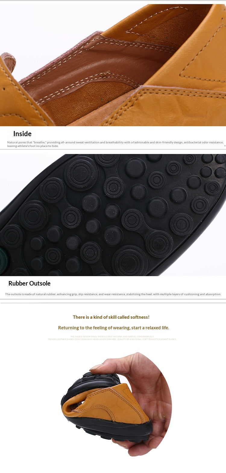 Men's Casual Leather Shoes Lightweight And Versatile British-style Round Toe