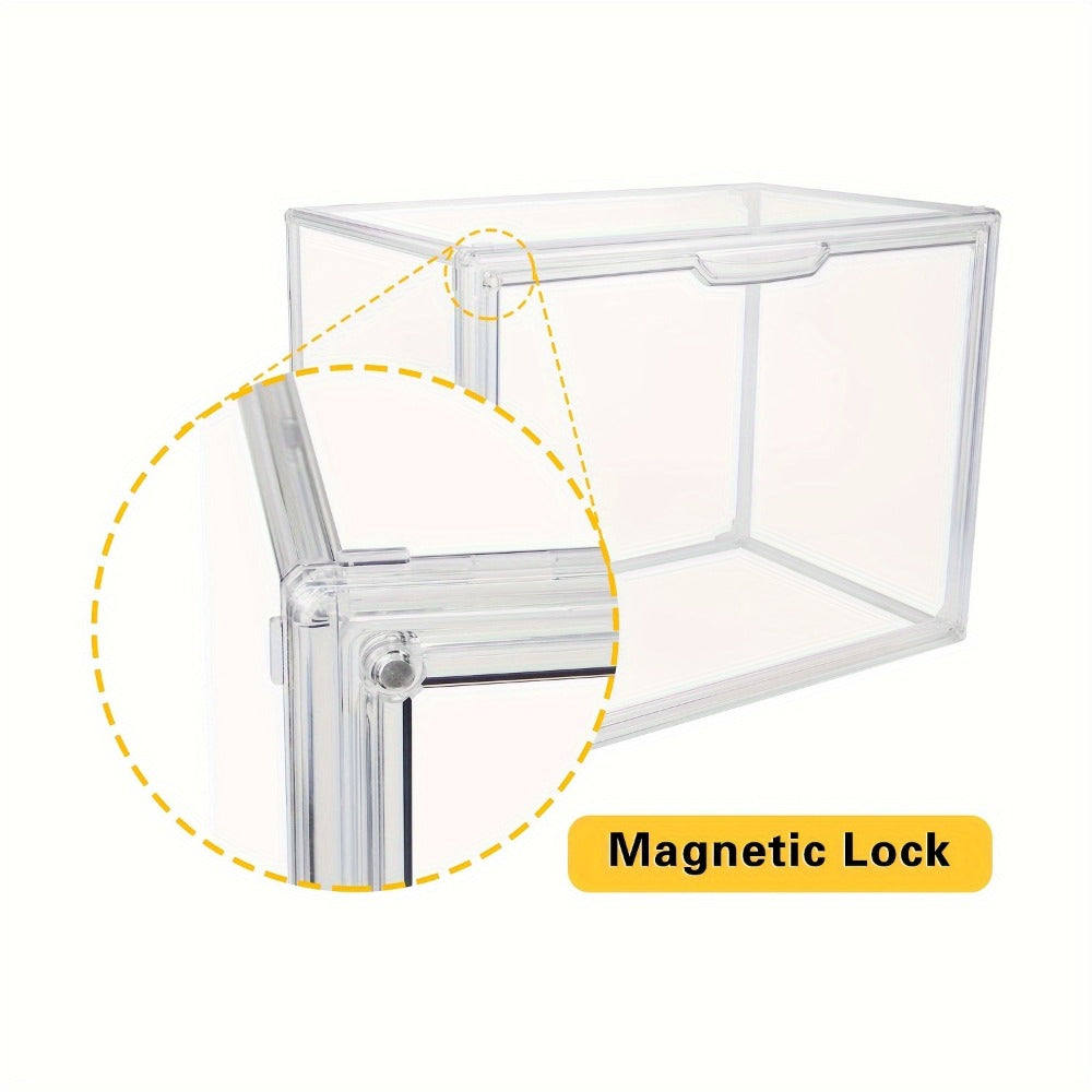 XL Clear Stackable Acrylic Storage Bins with Magnetic Lid – Dustproof Large Display Case for Figures, Collectibles, Helmets, 