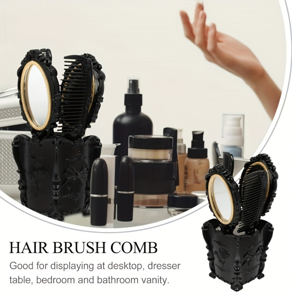 Retro Hair Comb Set with Mirror Scalp Massage Hairbrush Pocket Mirror Vintage Vanity Brush Set for Women Girls Travel Daily G
