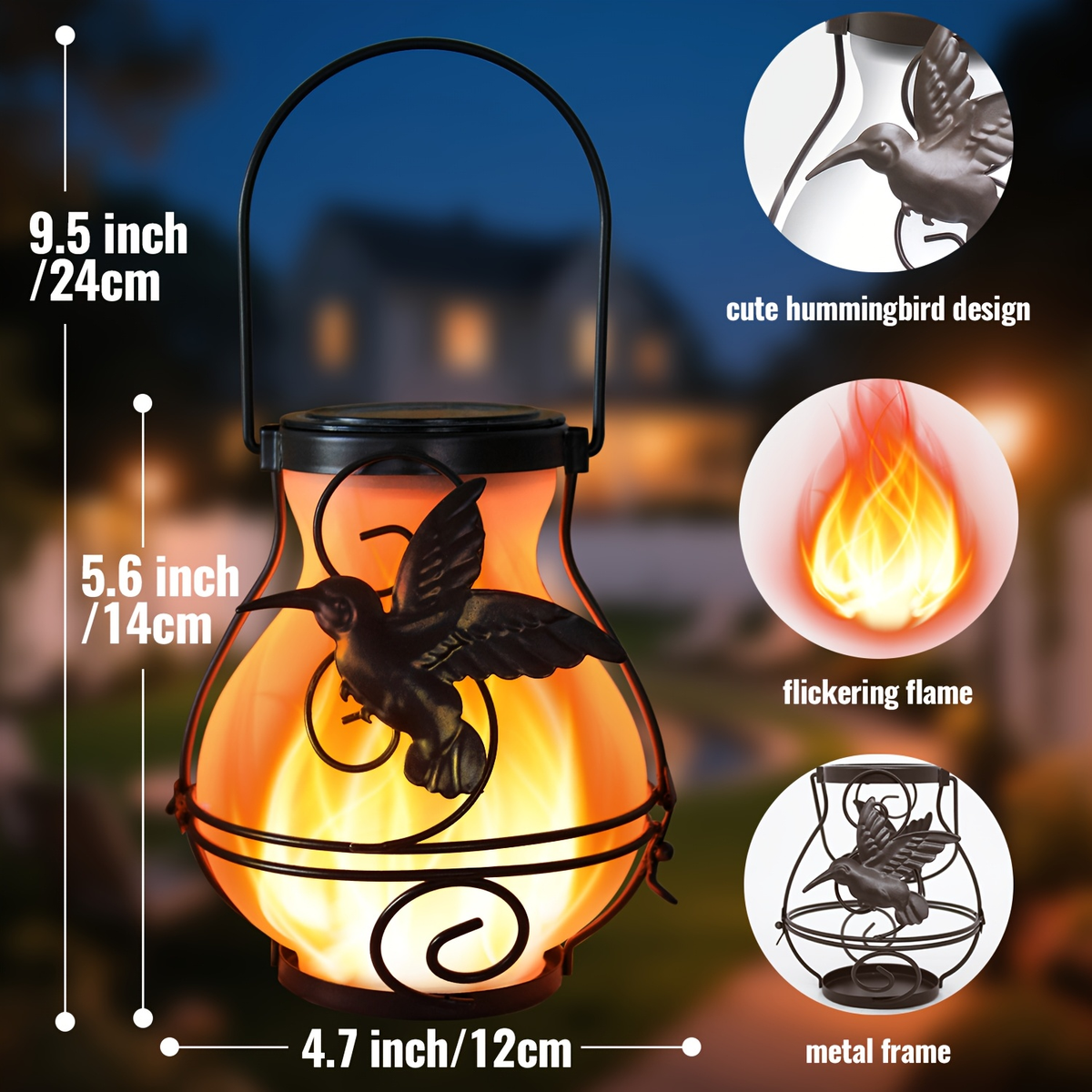 Solar Outdoor Lights Hummingbird Flickering Flame Hanging Lanterns, IP44, 2- or 4-Pack for Yard Decor — image 6
