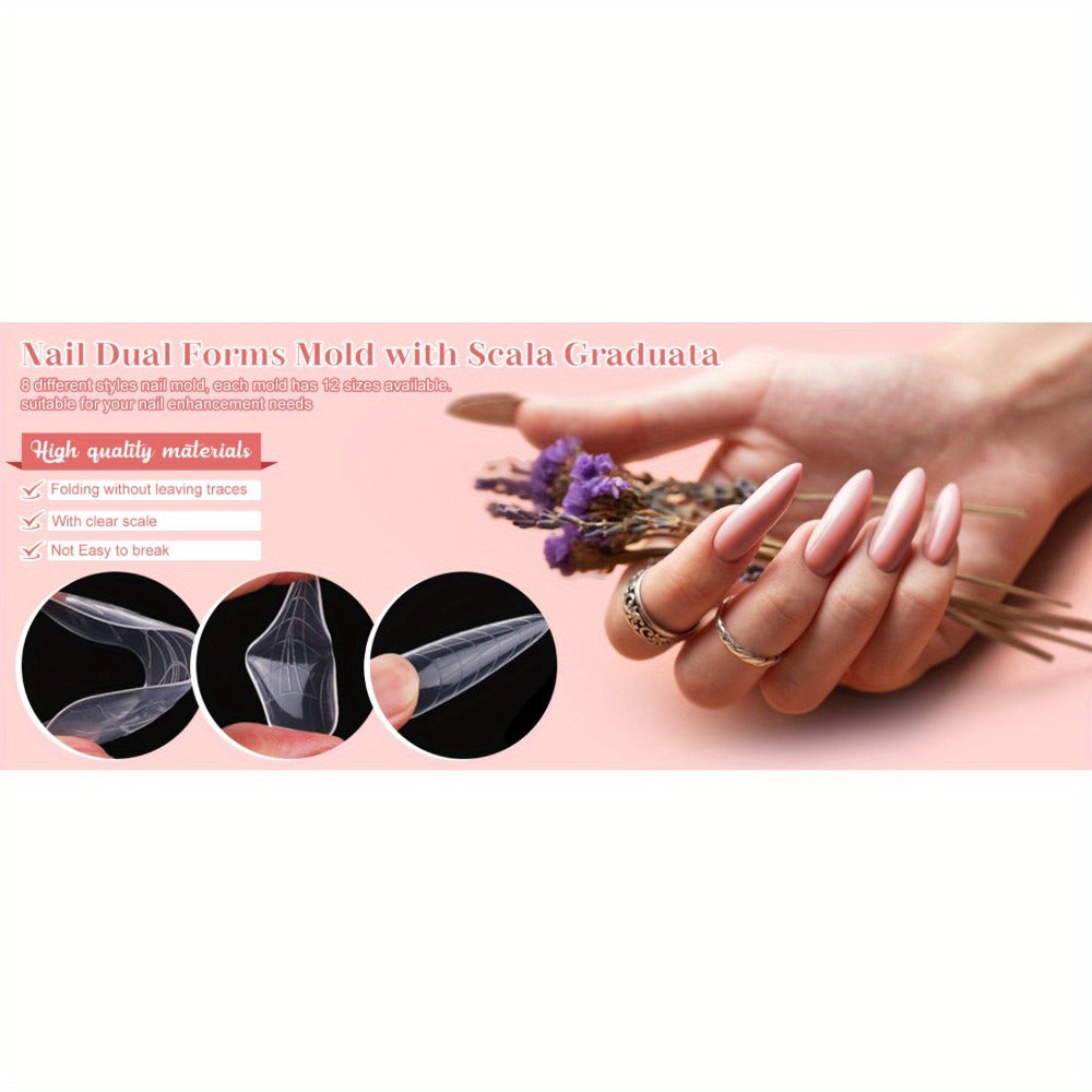 Poly Gel Nail Extension Form Kit – 192pcs Dual Forms, 96pcs Reusable Pads, 8 Shapes Acrylic Mold, Brush Pen — image 11