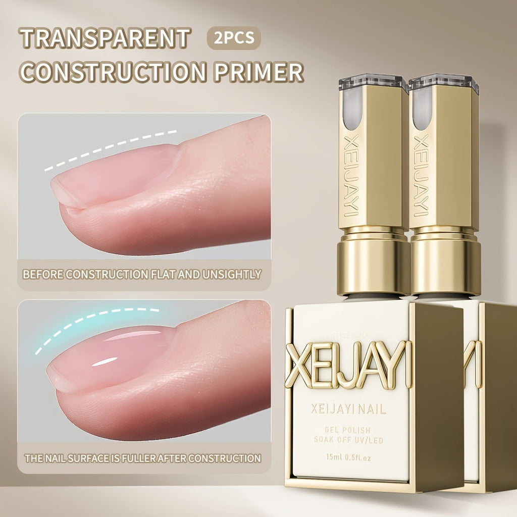 Builder Gel Base 2-Bottle Set, 15ml Each with Transparent Construction Primer for UV or LED Nail Extension Application — imag