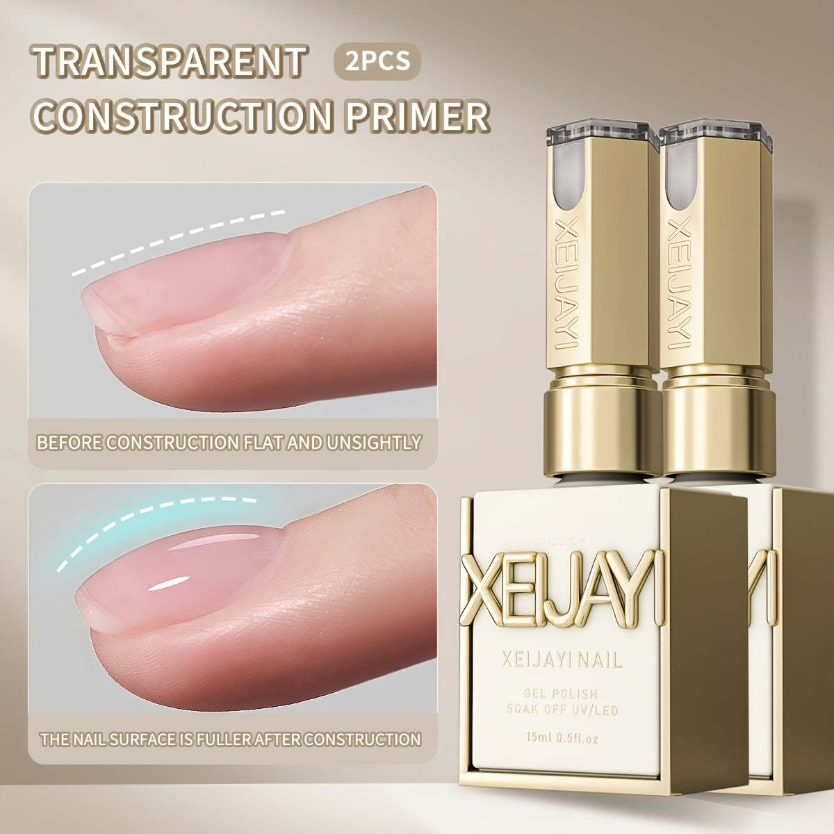 Builder Gel Base 2-Bottle Set, 15ml Each with Transparent Construction Primer for UV or LED Nail Extension Application — imag