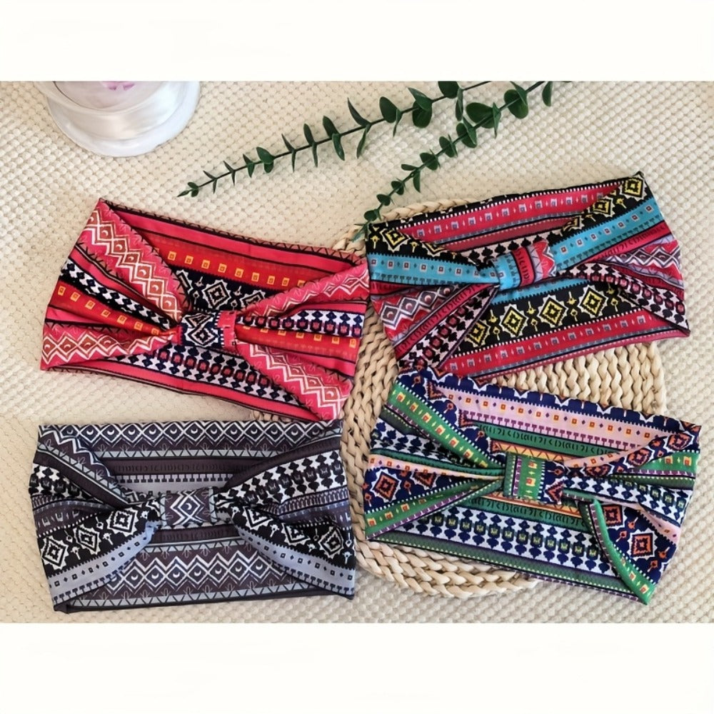 Floral Turban Headbands for Women 8 Pack Non-Slip Elastic Boho Knotted Wide Hair Wrap for Sports Yoga Running Workout Sweatba
