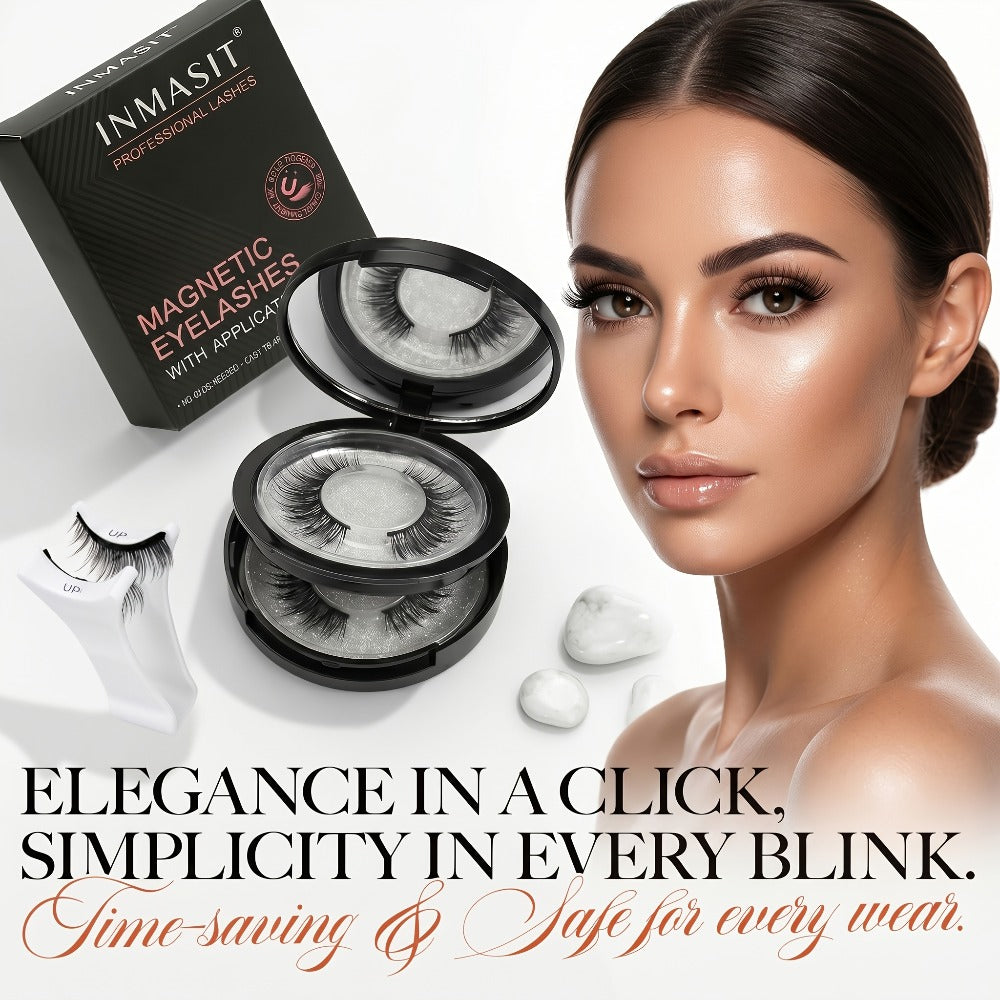 INMASIT Magnetic False Eyelashes Set with Round Storage Case and Applicator in Black or Pink — image 19