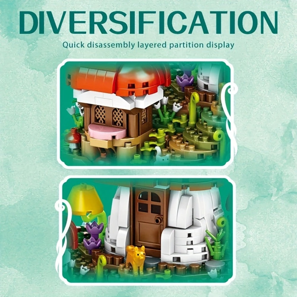 Fairy Mushroom House Building Blocks Set 2000+ Pcs – Mythical Fantasy Miniature Architecture Model 663 Desktop Decoration Dis