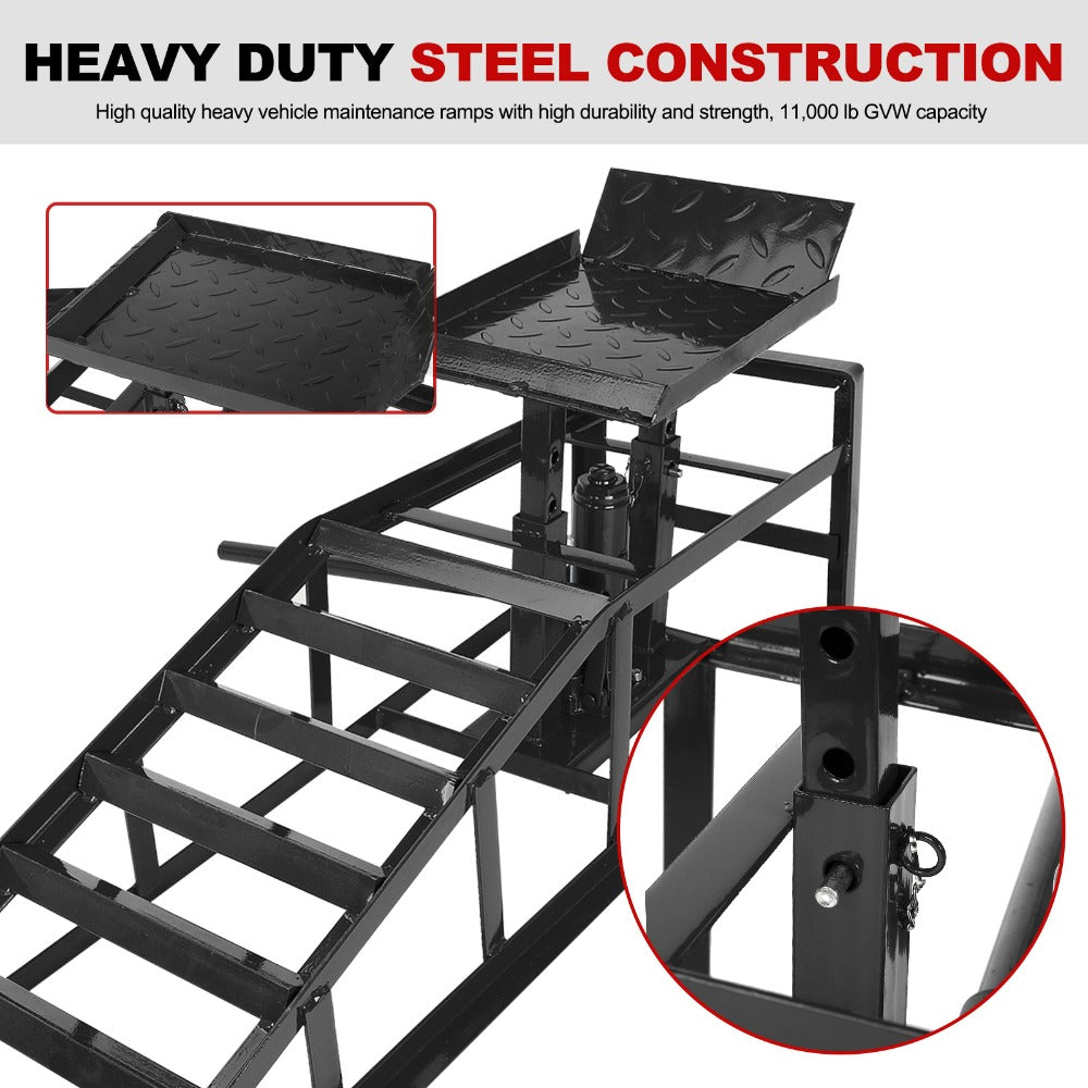 Hydraulic Vehicle Ramps 11, 000 lb 5T Low Profile Heavy Duty Lift Service Ramps for Truck Trailer Garage – Adjustable Height 