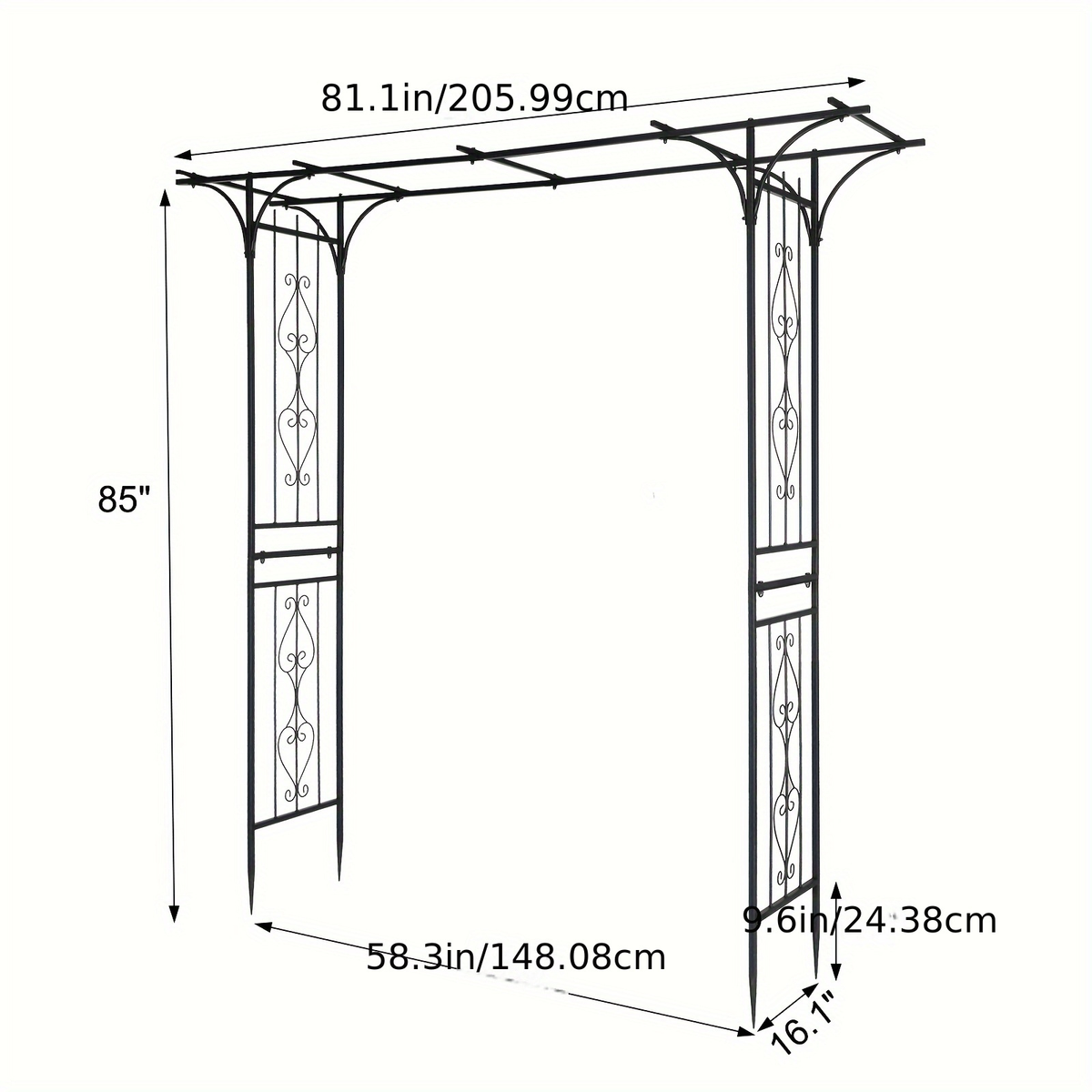 Flat Top Iron Garden Arch 16mm Tube Climbing Rose Trellis for Garden, Patio and Yard Use, with the Listed Configuration — ima