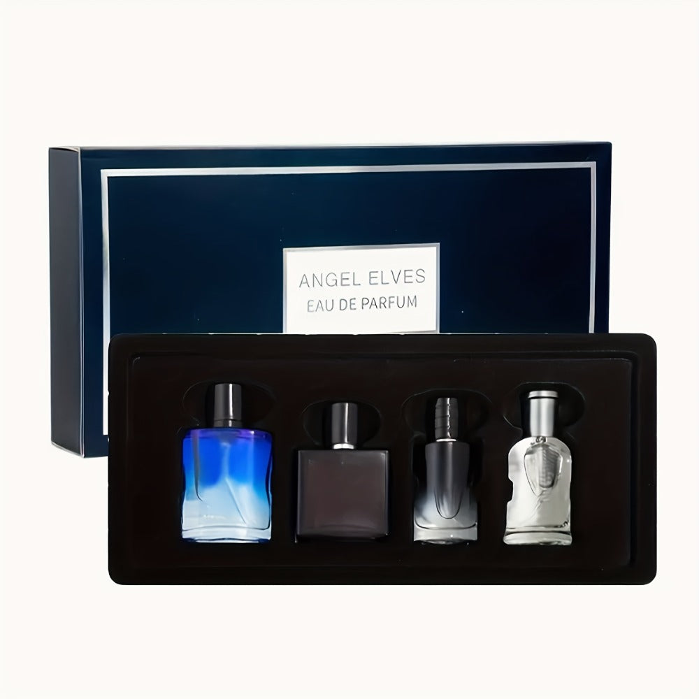 Four-Piece Boxed Fragrance Spray Set with Blue, Clear and Purple Gradient Bottle Presentation — image 2