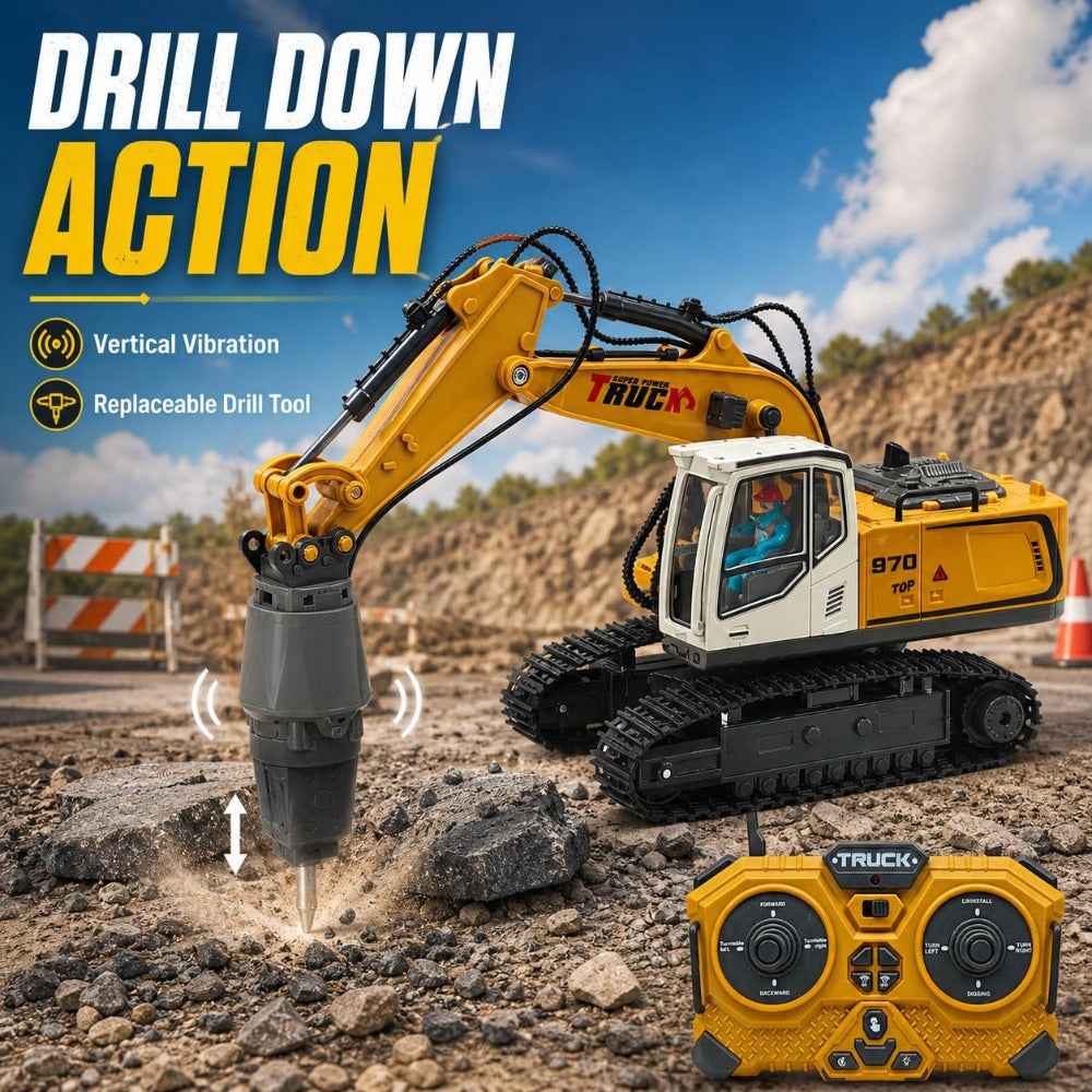 RC Construction Vehicle Toy Set 2.4GHz Remote Control Excavator Bulldozer Dump Truck Loader with Alloy Head LED Lights & Soun