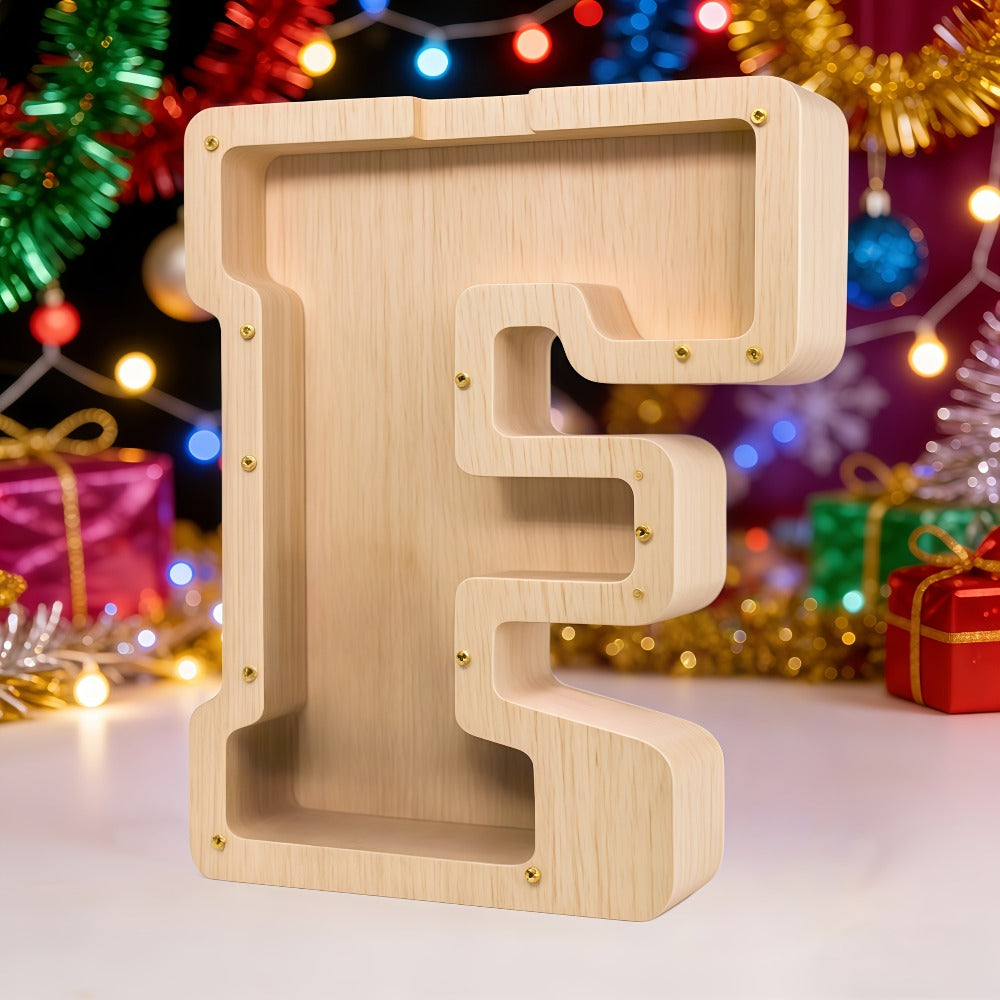 Alphabet Letter Piggy Bank A-Z Wooden Coin Bank Large Capacity Transparent – Personalized Savings Box for Kids | Back to Scho