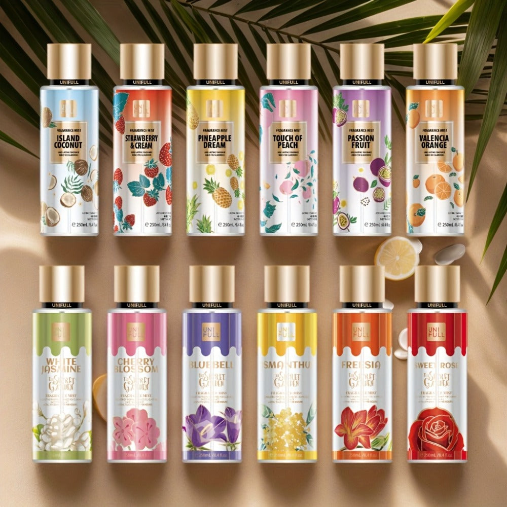 UNIFULL Fragrance Body Mist, 250ml Spray Bottle with Gold-Tone Cap in Twelve Floral and Fruit Scents — image 1