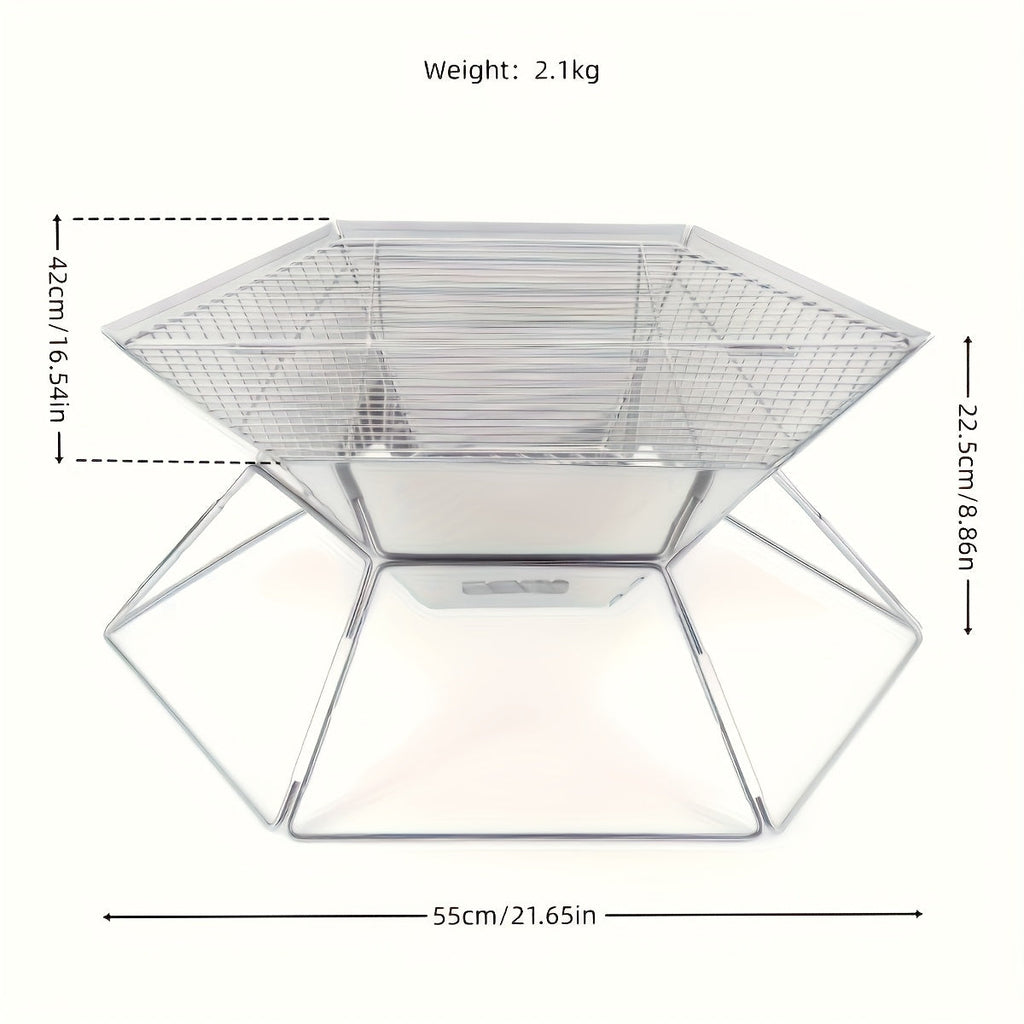 Hexagonal Folding Charcoal Grill with Stainless-Steel-Color Frame, Open Grid and Carry Bag for Outdoor Use — image 6