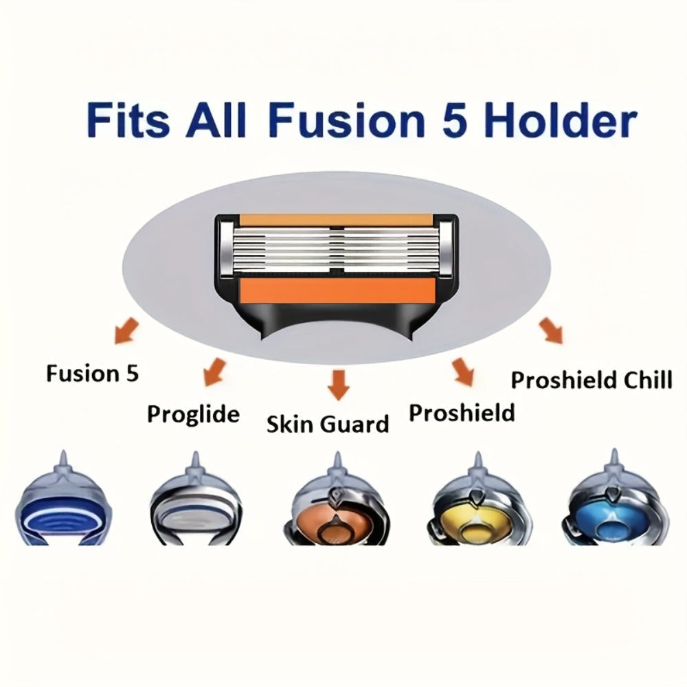 Fusion 5 Compatible Razor Blade Refills 6-Layer Stainless Steel with Free Handle – Men's Replacement Shaving Cartridges for B
