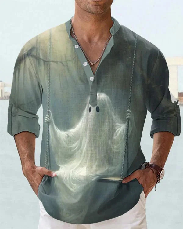 3D Digital Printing Polo Long Sleeve Shirt Men