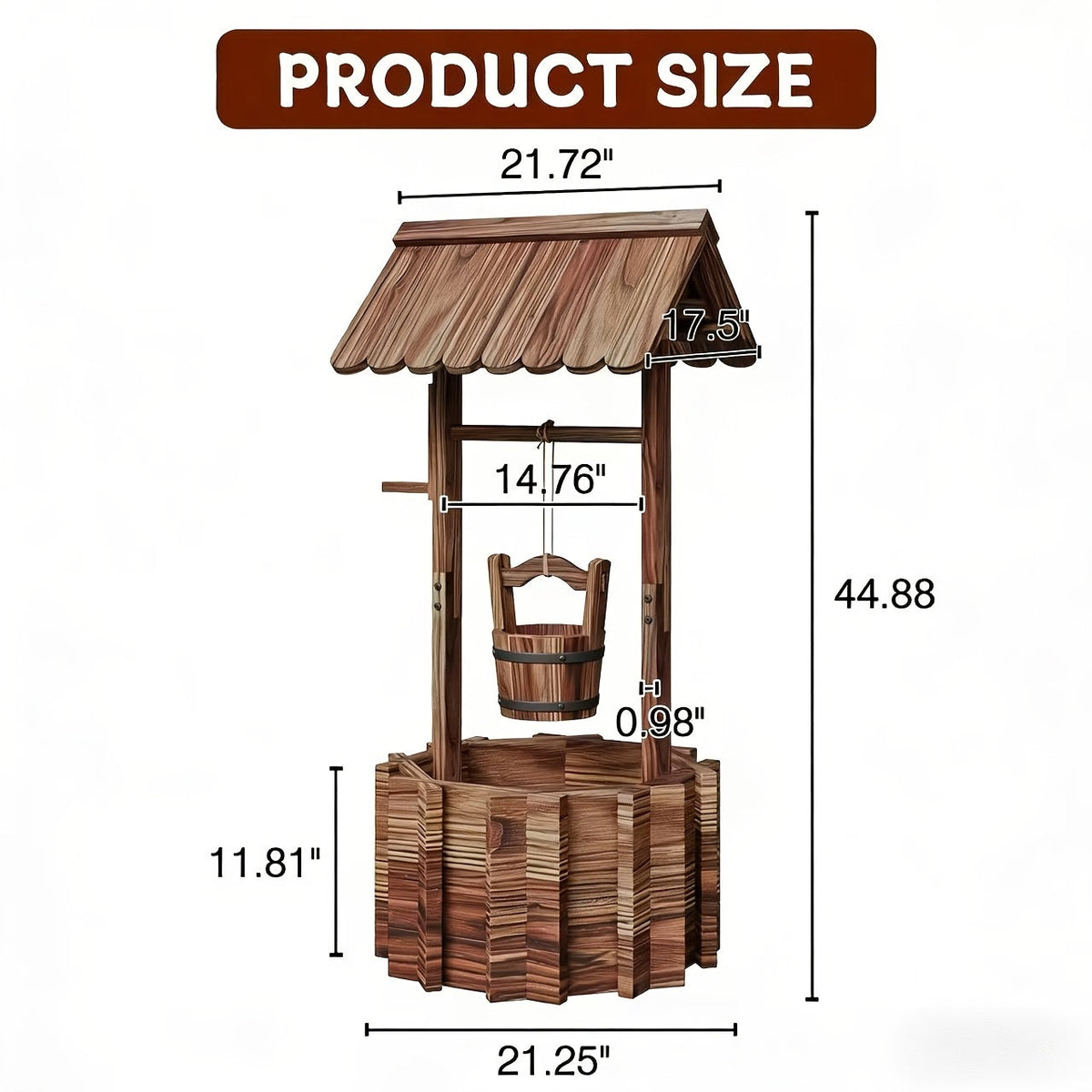 Wishing Well Planter Outdoor Wooden Rustic Garden Decor with Hanging Bucket Barrel Style for Patio Lawn Yard — image 5