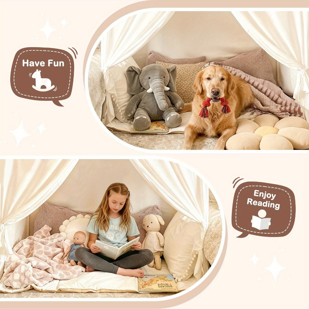 Kids Play Tent with Star Lights & Flags, Extra Large Indoor Outdoor Playhouse with Windows for Reading & Pretend Play — image