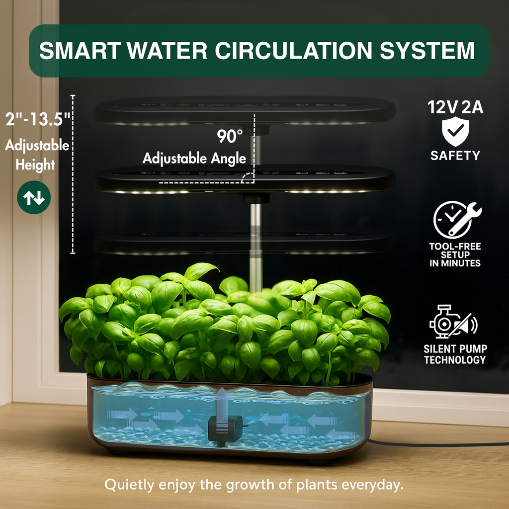 Hydroponic Garden Kit 14-Pod with LED Grow Light – Smart Timer, Quiet Pump & 1.32 Gal Tank, 75-Piece Indoor Herb Garden Syste