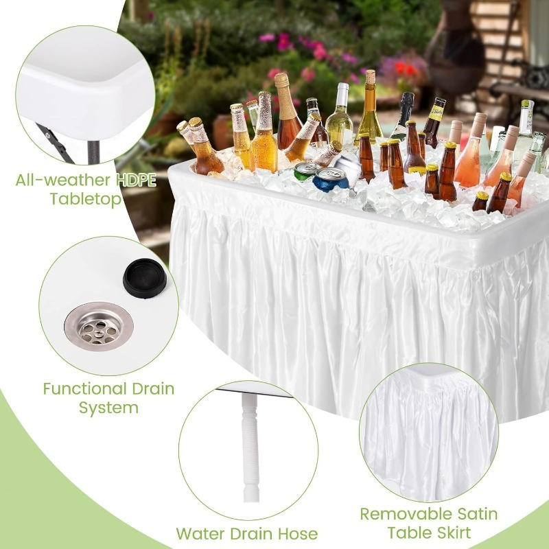 Ice Table Folding 4 ft Portable Cooler Table with Drain & Removable Skirt, Fill and Chill Party Beverage Station for BBQ — im