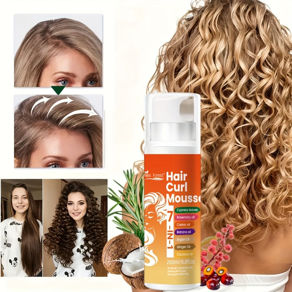 7-in-1 Natural Oil Curl Mousse Long-Lasting Hold Deep Moisturizing Rosemary Castor Coconut Oil – Smoothing Frizz-Free Curl De
