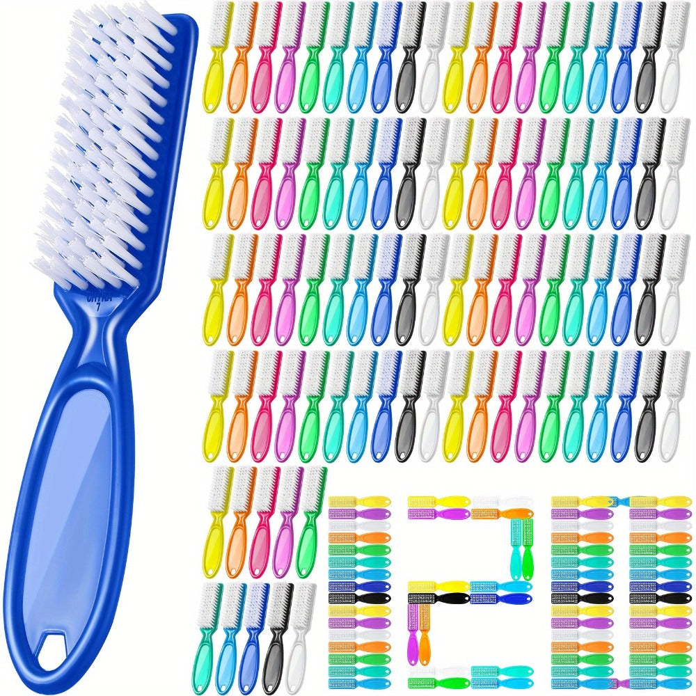 Fingernail Scrub Brush Set 120pcs Bulk – Handle Grip Nail Cleaning Brushes with Soft & Stiff Bristles, Manicure Pedicure Nail