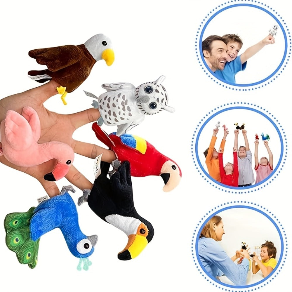 Six-Piece Bird Finger Puppet Set with Parrot, Peacock, Toucan, Flamingo, Owl and Eagle Designs — image 4