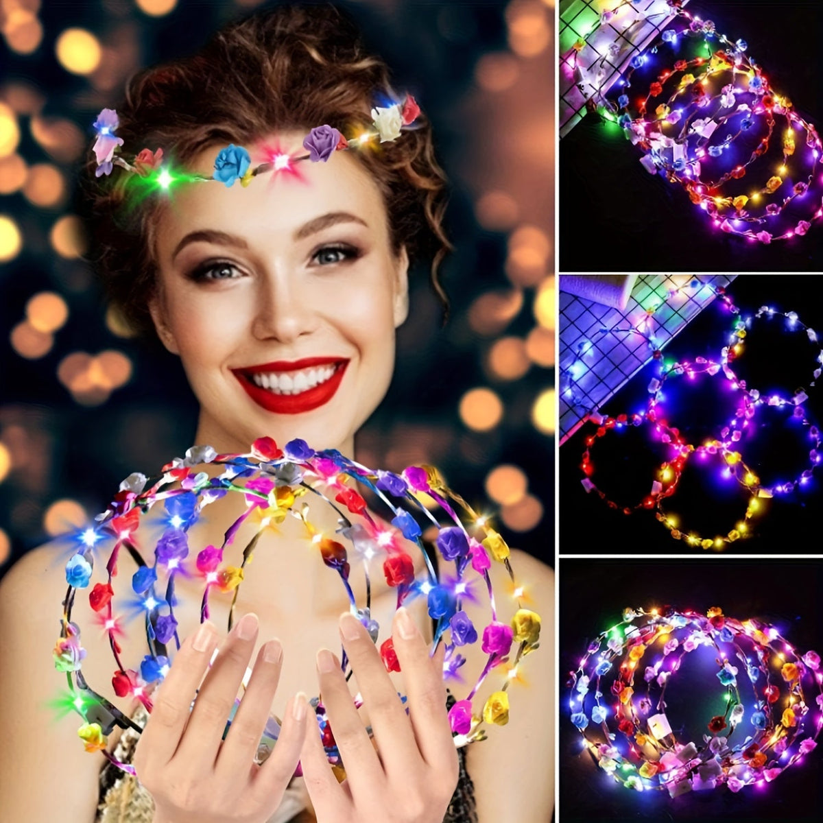 Light Up Flower Crown Headbands 36 Pack Bulk LED Fiber Optic Floral Tiara Glow Party Favors for Women Girls — image 10