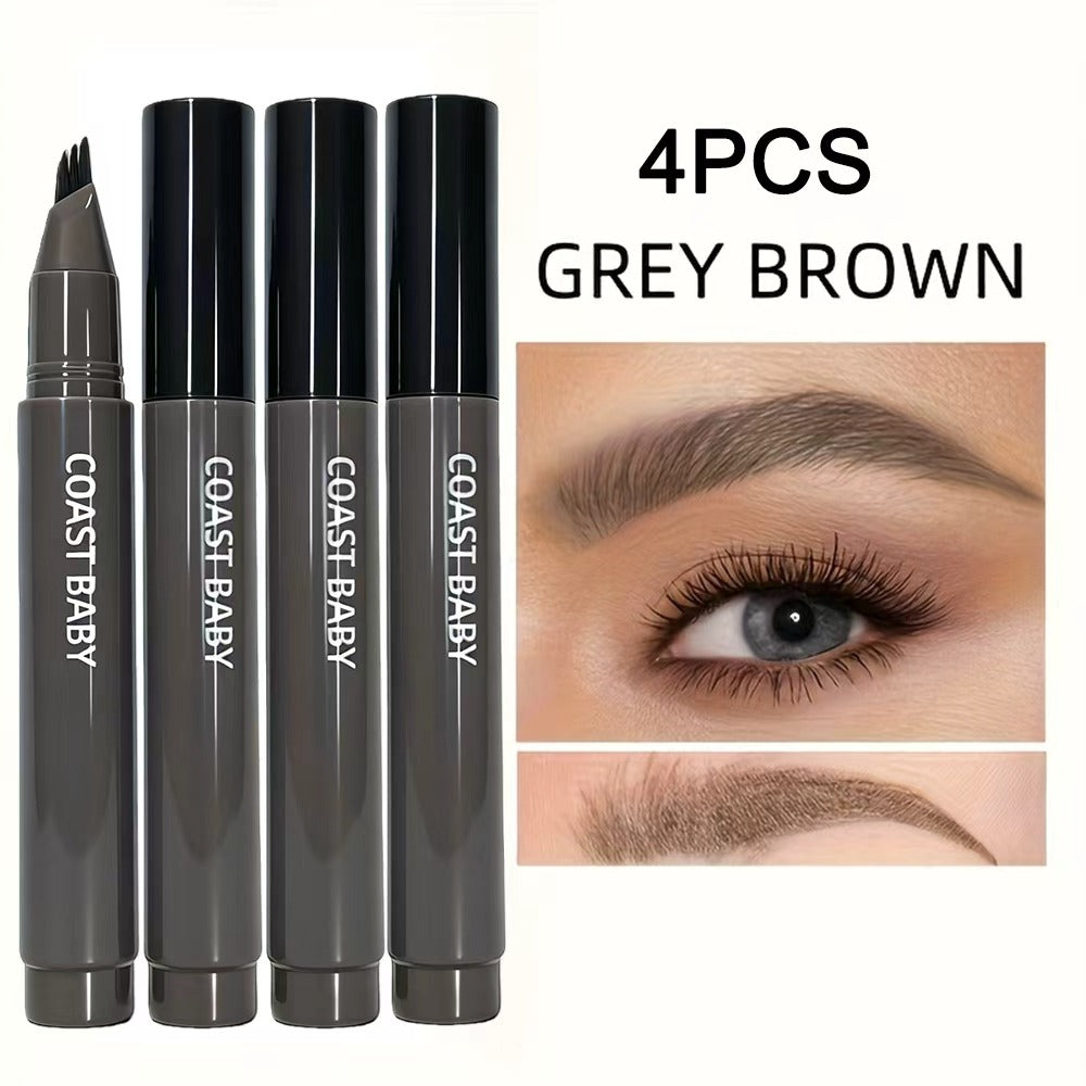 Four-Pack Multi-Fork Tip Eyebrow Pens in Four Color Labels with Capped Bodies and Approx. 11.3 cm Length — image 7