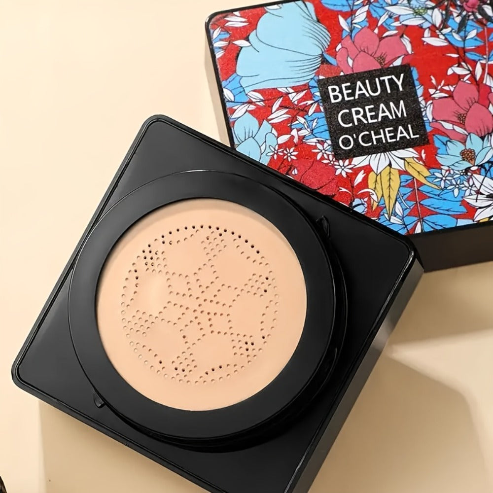BB CC Cream 2 Pack with Mushroom Air Cushion Puff, Full Coverage Lightweight Makeup Base, Moisture-Retaining Dewy Finish Foun