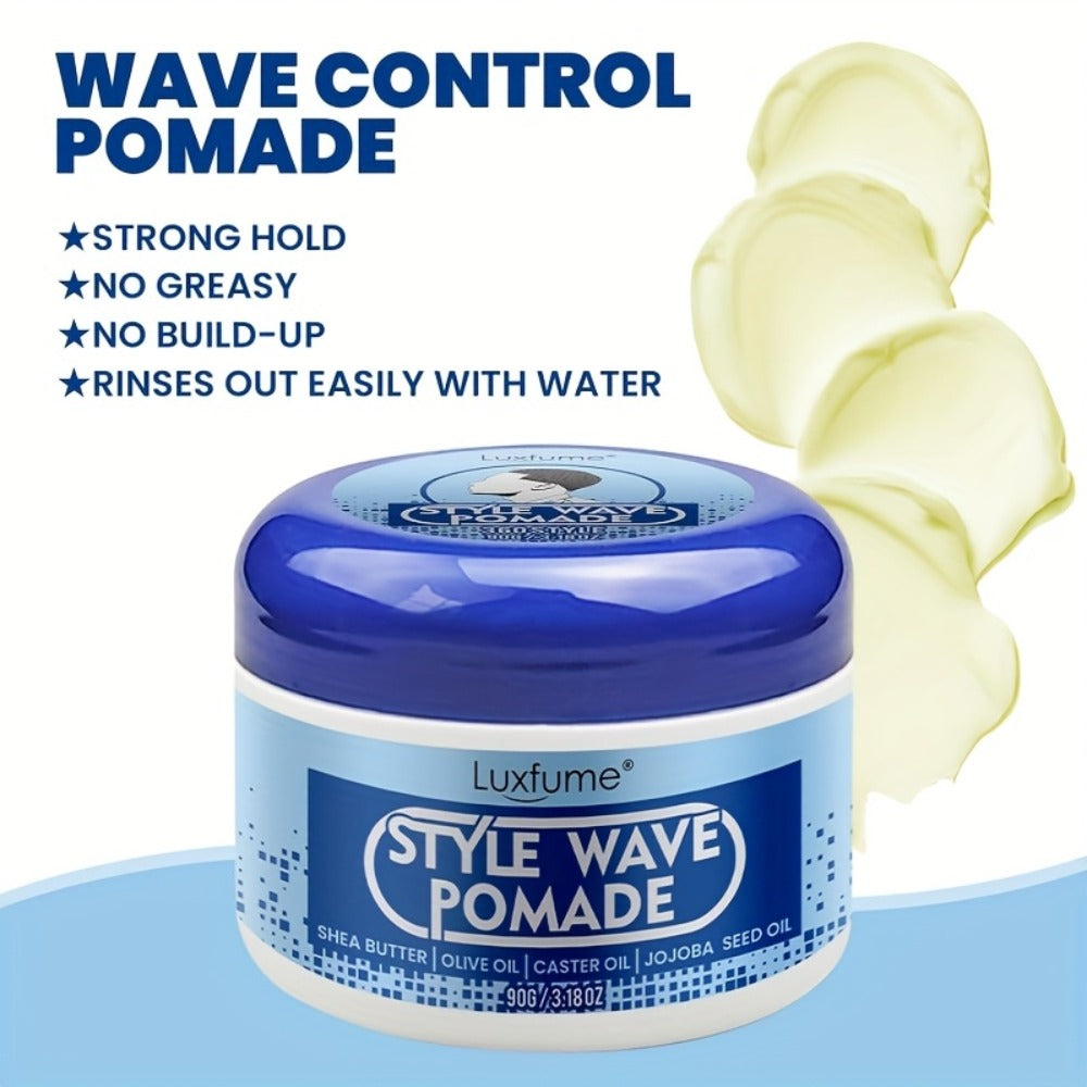 Wave Pomade Strong Hold & Edge Control 3.18oz 2-Pack – Luxfume Non-Greasy Hair Styling Cream with Natural Botanical Extracts,