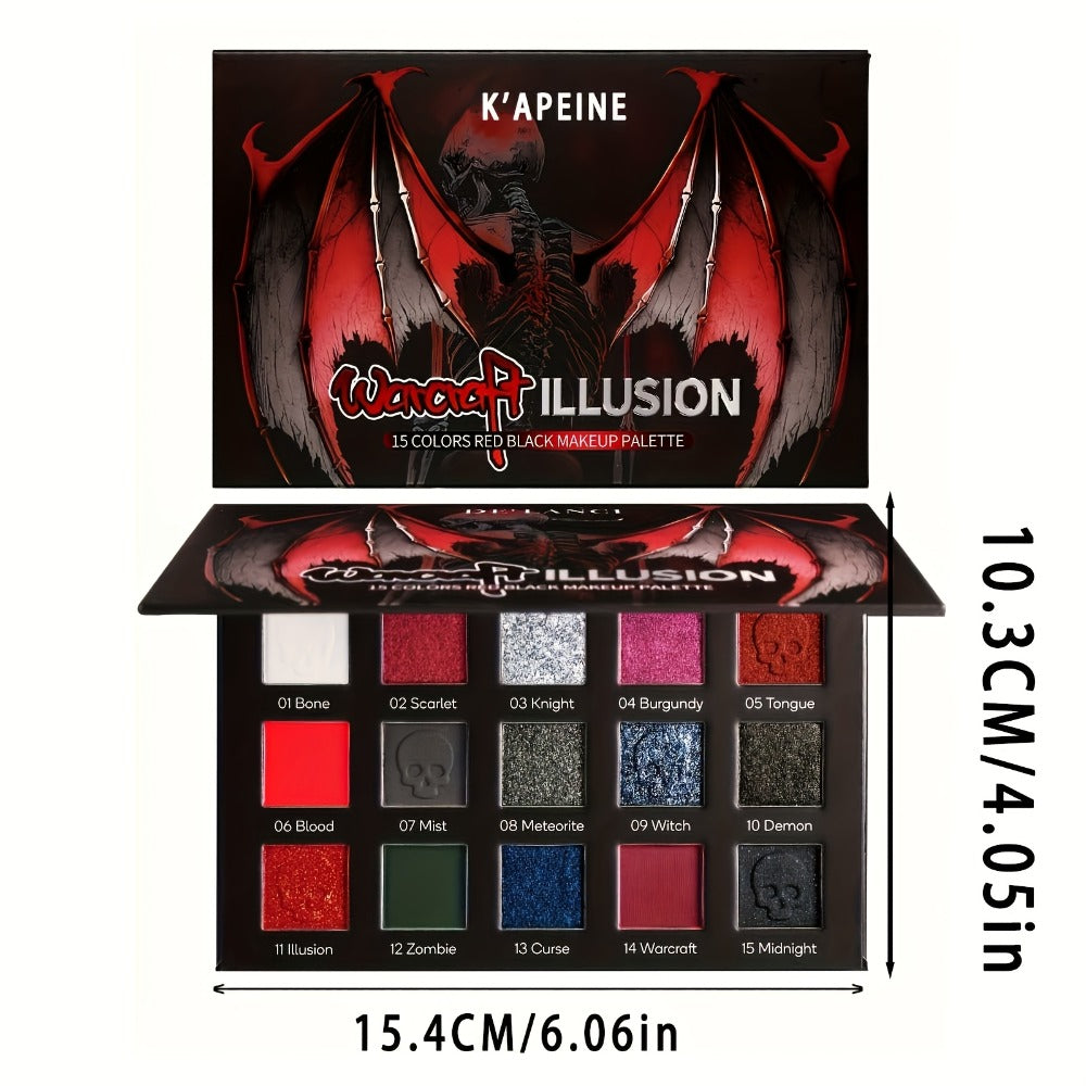 Eyeshadow Palette 15-Shade Dark Gothic Color Mix with Matte, Shimmer and Glitter Finishes in Black Case — image 5