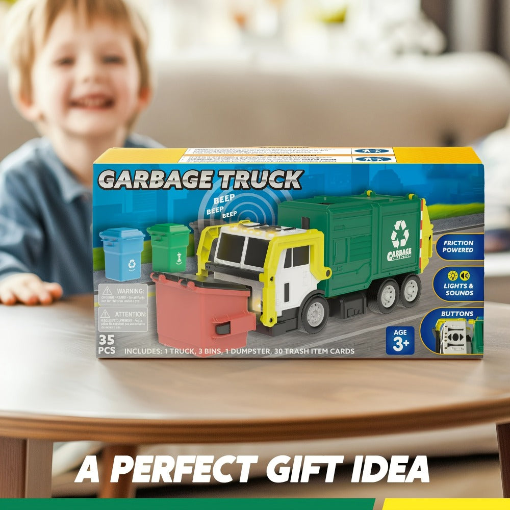 Garbage Truck Toy Set 16-Inch Large Friction-Powered with Lights & Sounds, Color-Coded Trash Bins — image 9