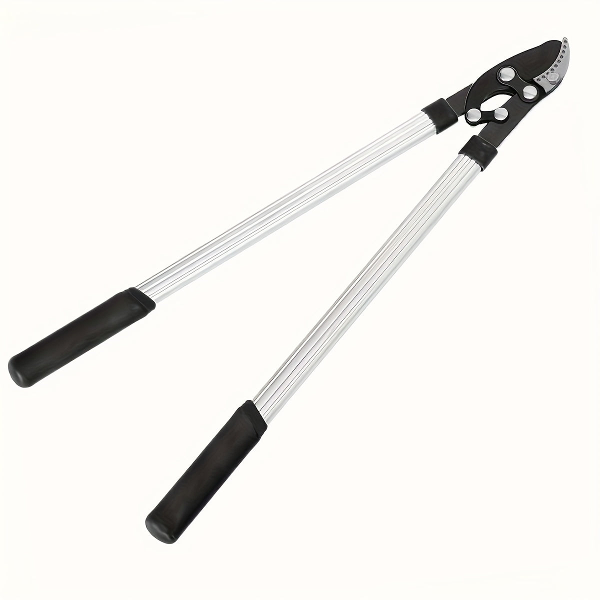 Telescoping Long-Handle Pruning Shears with Silver-Color Shafts, Black Grips and Curved Bypass Blade — image 1