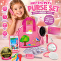 Girls Play Purse Set with Accessories 9pcs, Pretend Makeup, Toy Keys, Fake Phone & Credit Card, Toddler Dress Up Handbag Role