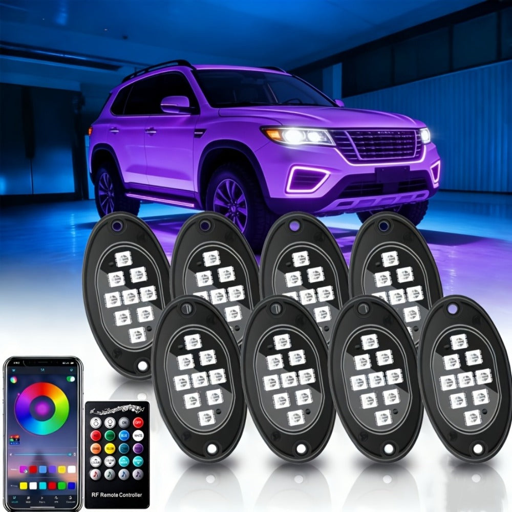 RGB LED Rock Lights Kit for Trucks & Off-Road – App & Remote Control, Music Mode, Underglow Neon Lights for SUV, ATV, UTV — i