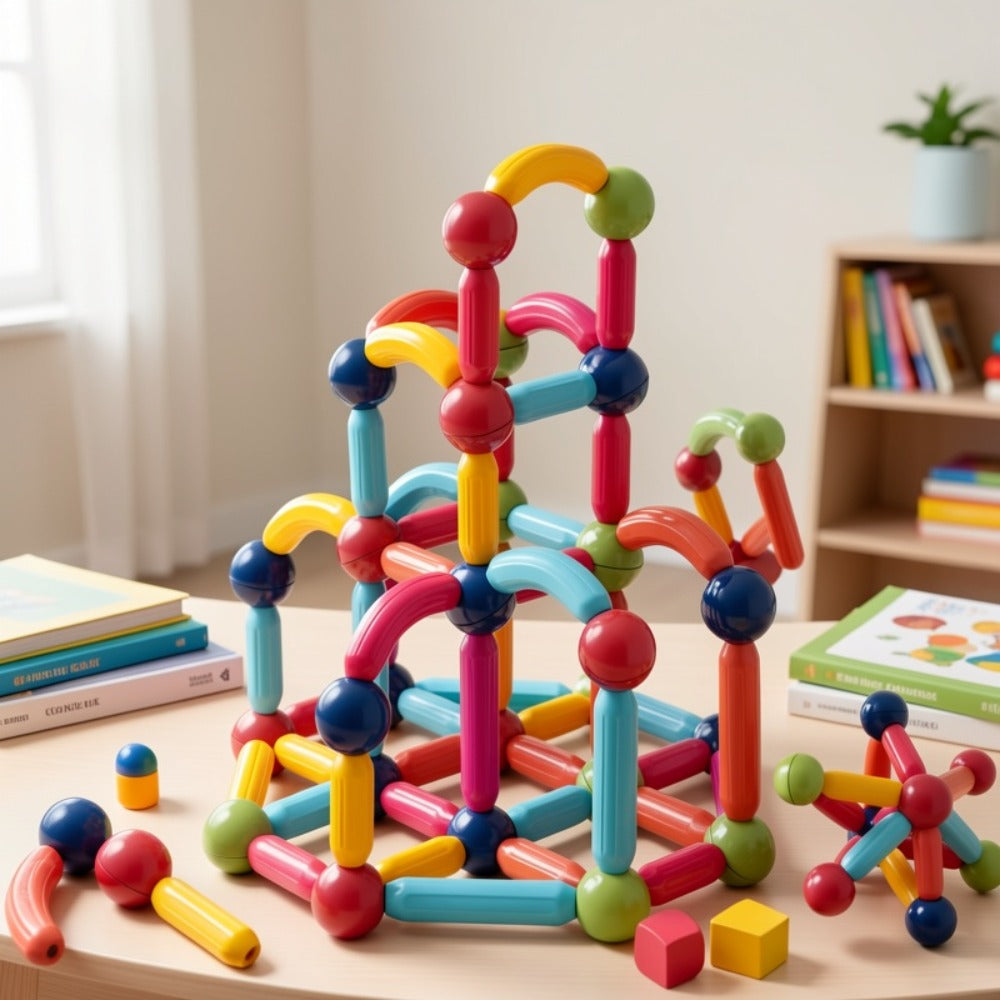 62-Piece Magnetic Stick and Ball Building Set with Multicolor Curved Rods and Round Connectors — image 7