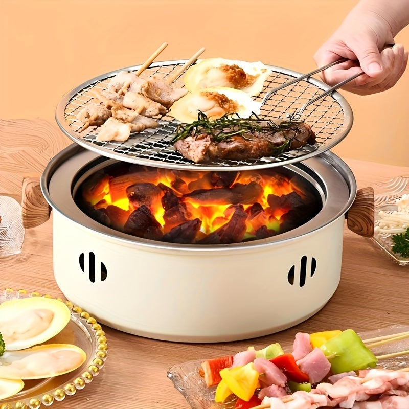 12.2-Inch Round Charcoal Grill Set with Stainless-Steel-Labeled Body, Charcoal Pan, Grids and Tongs — image 1