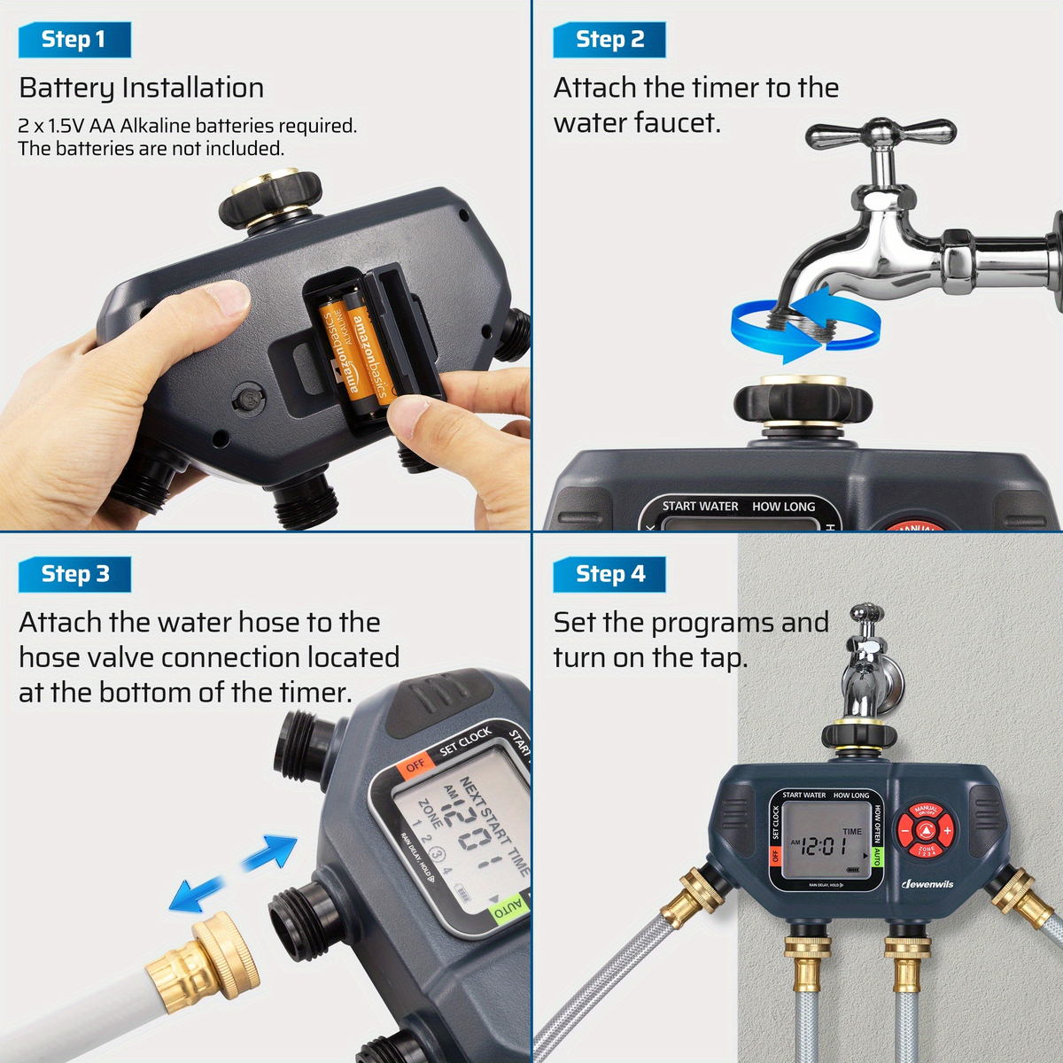 Four-Zone Digital Sprinkler Timer with Independent Water Outlets, LCD Screen, Manual Control and Rain-Delay Mode — image 9