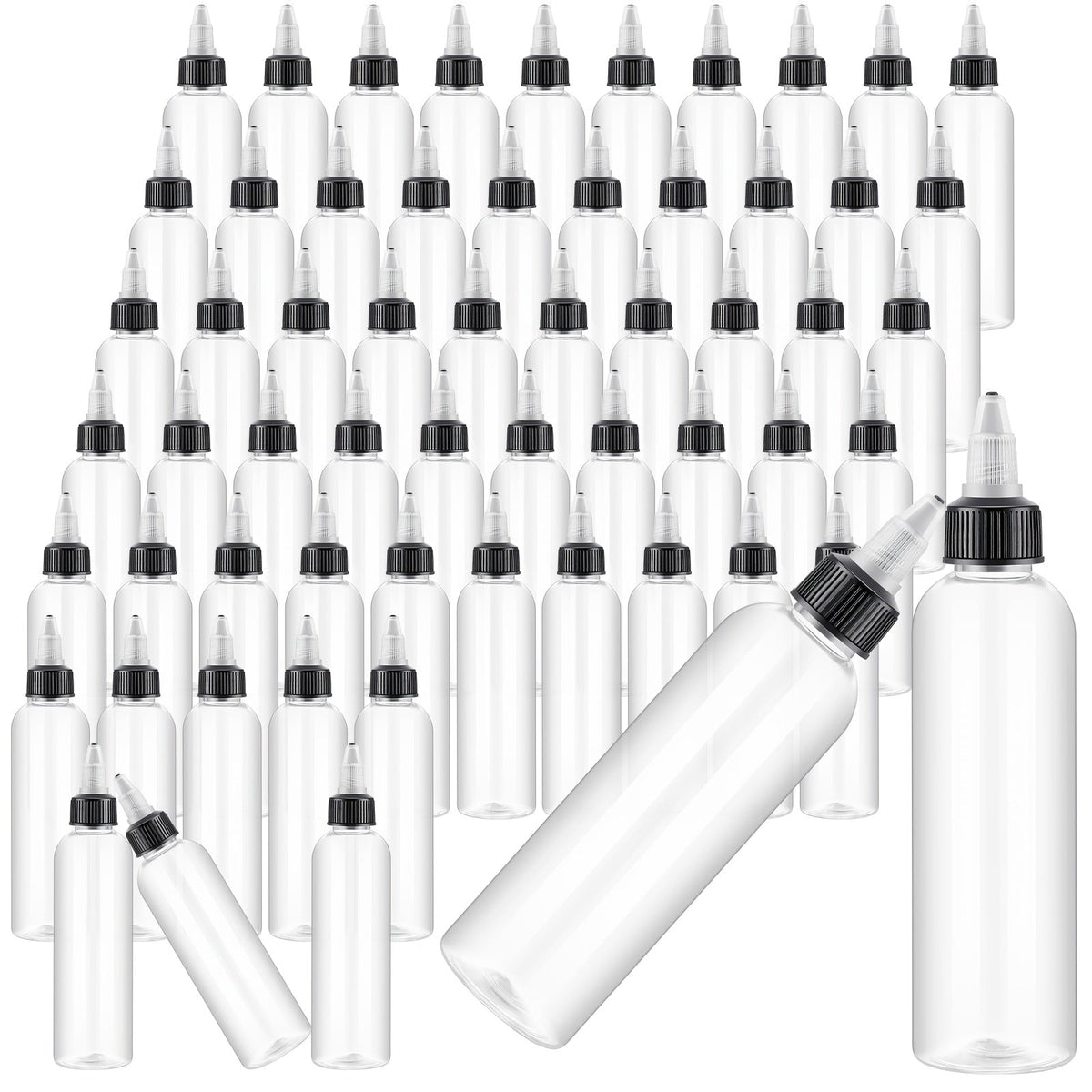 Squeeze Bottles 4oz 100 Pack with Twist Top Caps Empty Plastic Refillable Dispensing Bottles BPA Free for Hair Oil Essential 