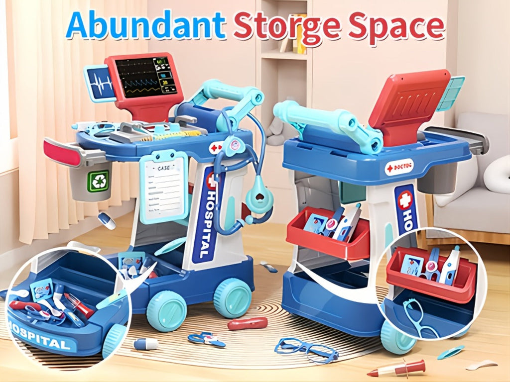 Kids Doctor Kit with Medical Cart Set, Movable Toy Trolley, Stethoscope, Thermometer & Accessories — image 12
